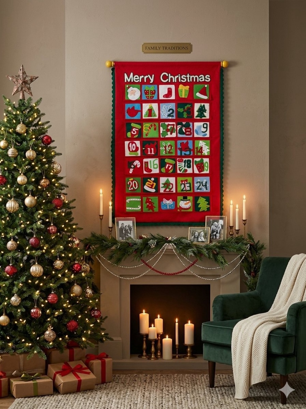 VTG Kirkland Fabric Felt Wall Hanging Advent Calendar Christmas 24 Pocket 34x24